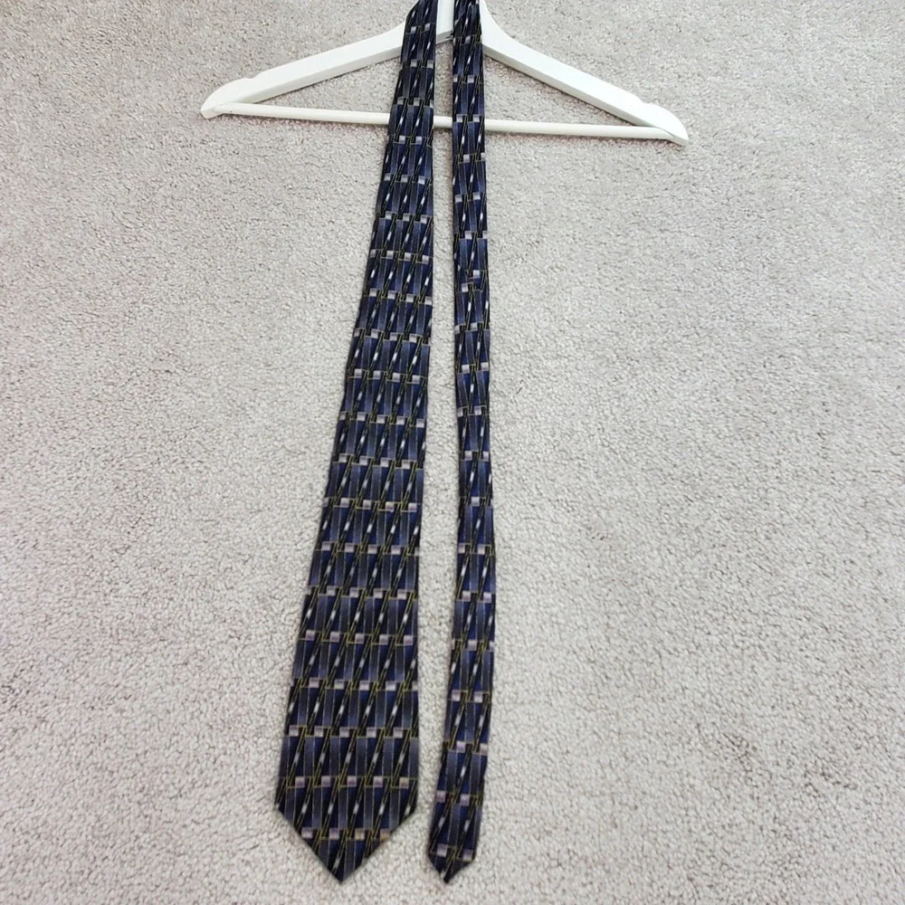 Oscar de la Renta Mens Silk‎ Tie Blue Geometric Pattern Work Office Career